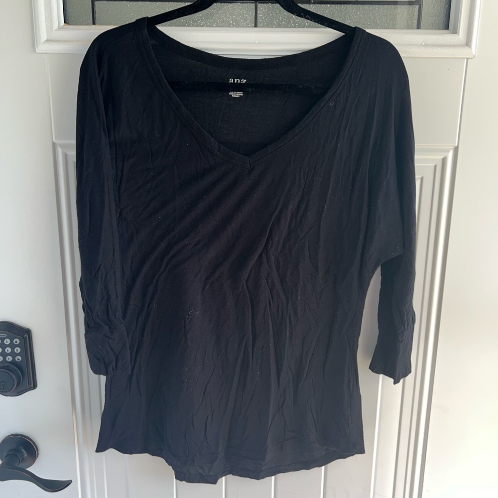 a.n.a Black V-Neck Long Sleeve Top